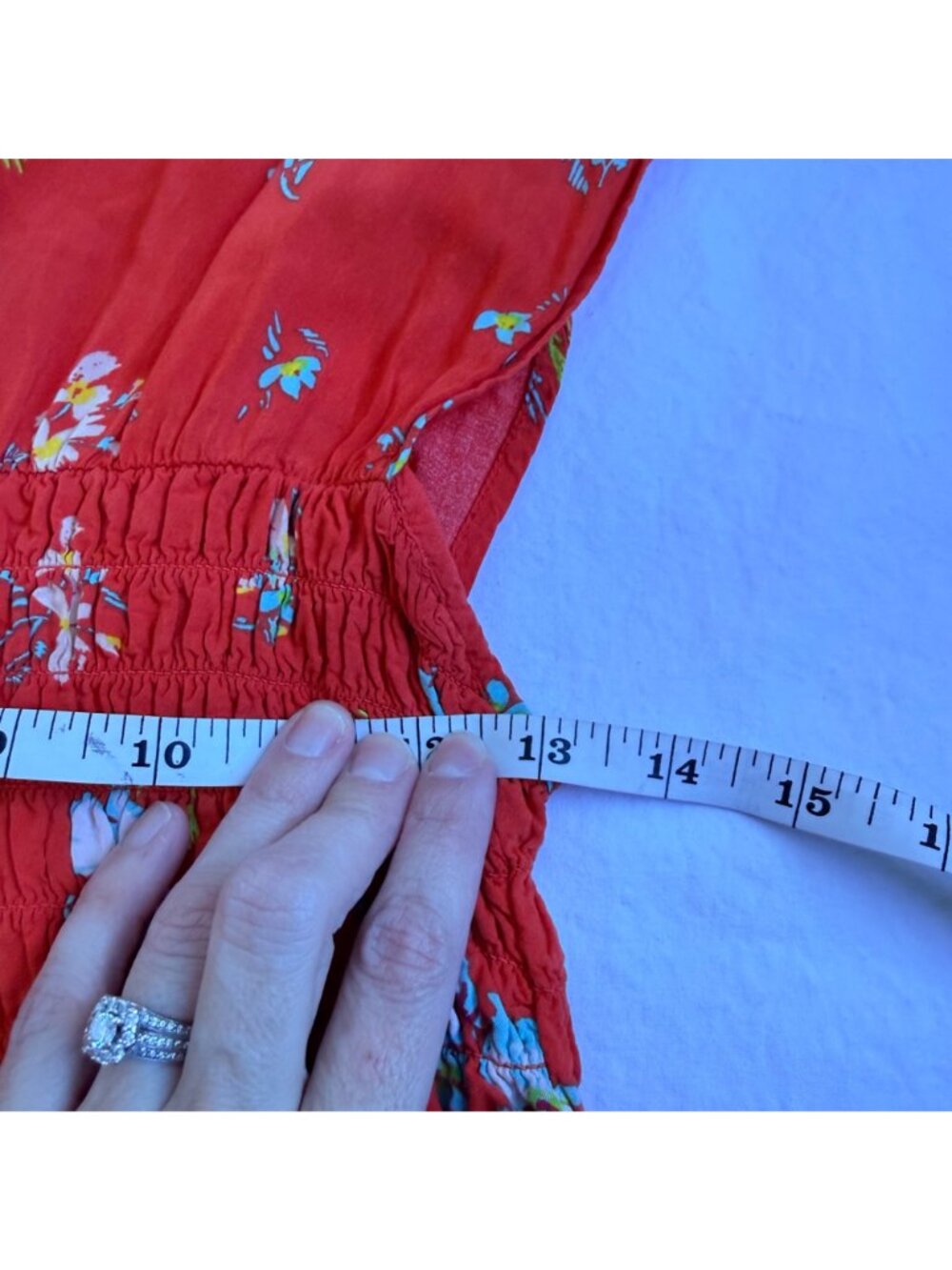 Free People Womens Red Orange Floral Button Front Smocked Waist Rayon Dress XS - Picture 7 of 8